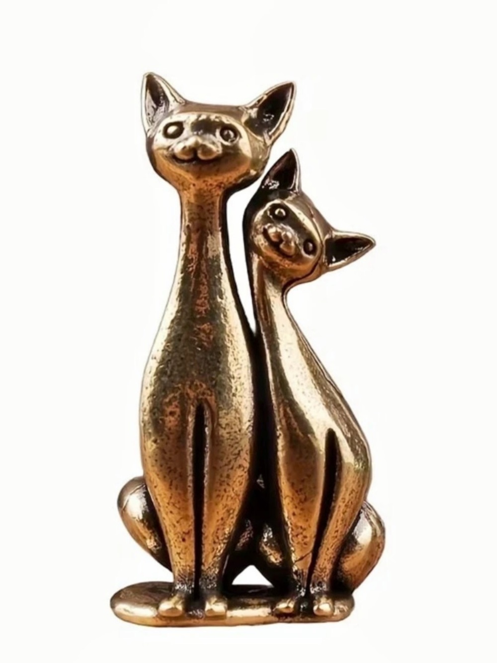 Brass Couple Cats Miniature Figurine Bronze Cat Decor